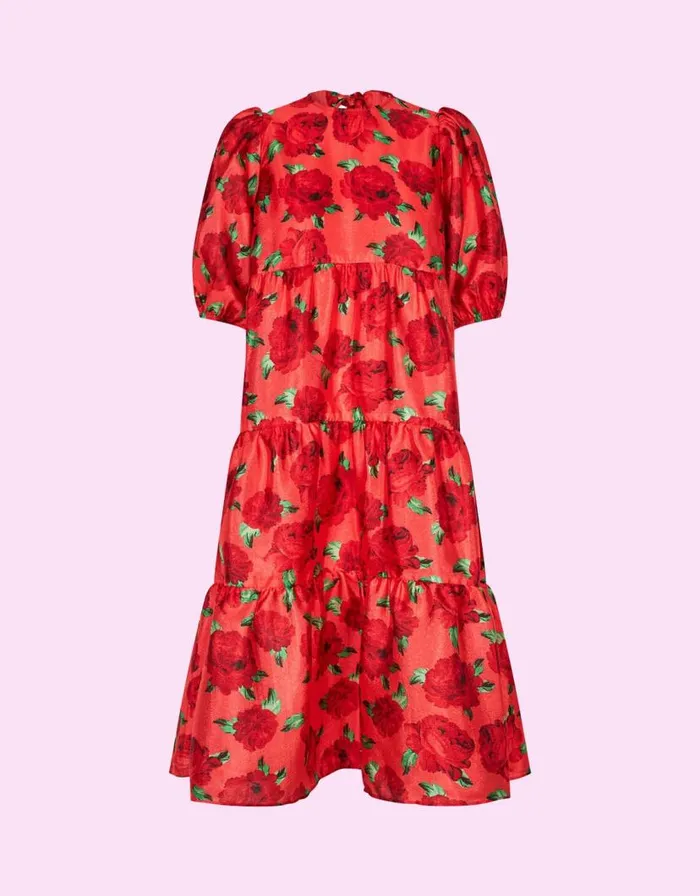 Monsoon Crs Floral Tiered Dress Red Women Occasion Dresses