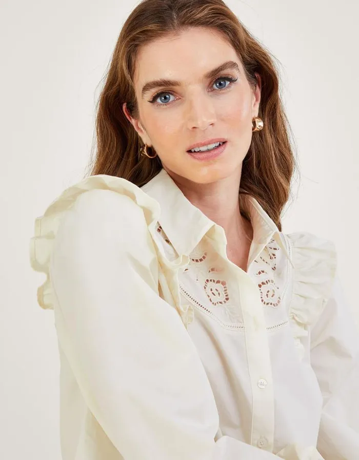 Monsoon CutOut Lace Puff Sleeve Blouset Cream Women Tops and Blouses Monsoon CutOut Lace Puff Sleeve Blouset Cream Women Tops and Blouses