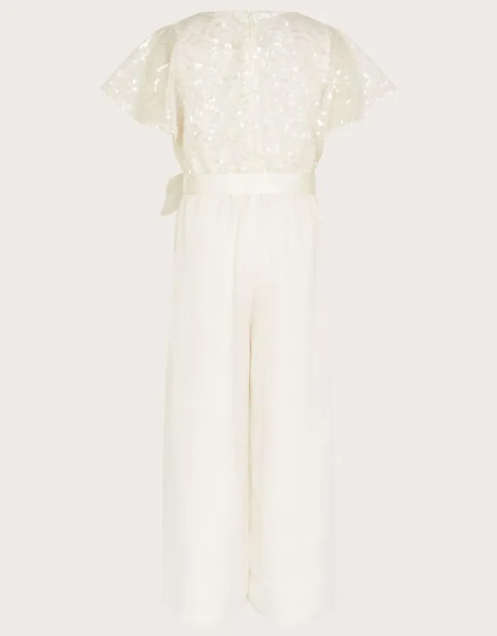 Monsoon Deco Cape Sleeve Truth Jumpsuit Ivory Children Partywear