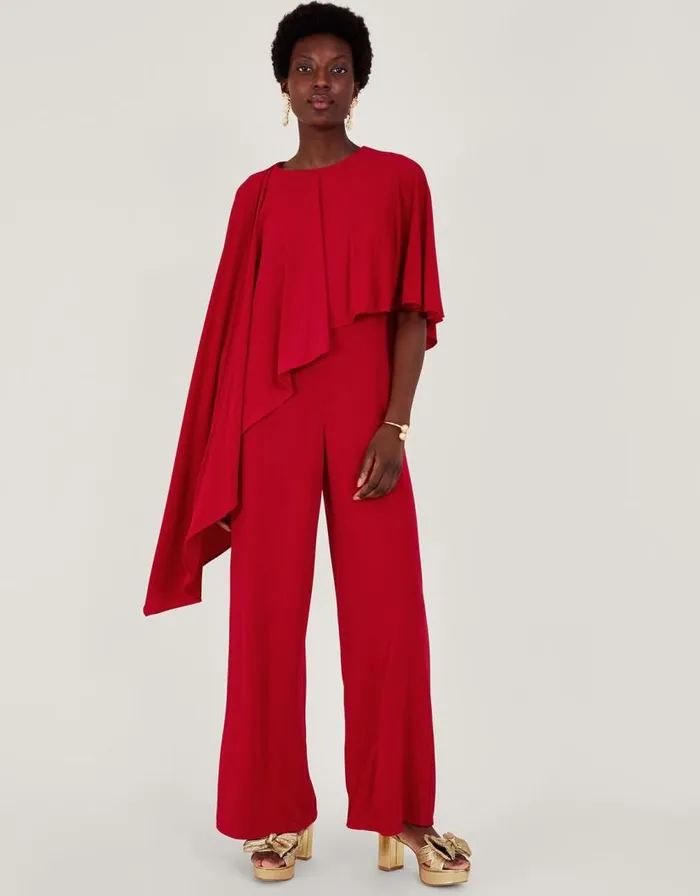 Monsoon Delia Drape Jumpsuit Red Women Jumpsuits
