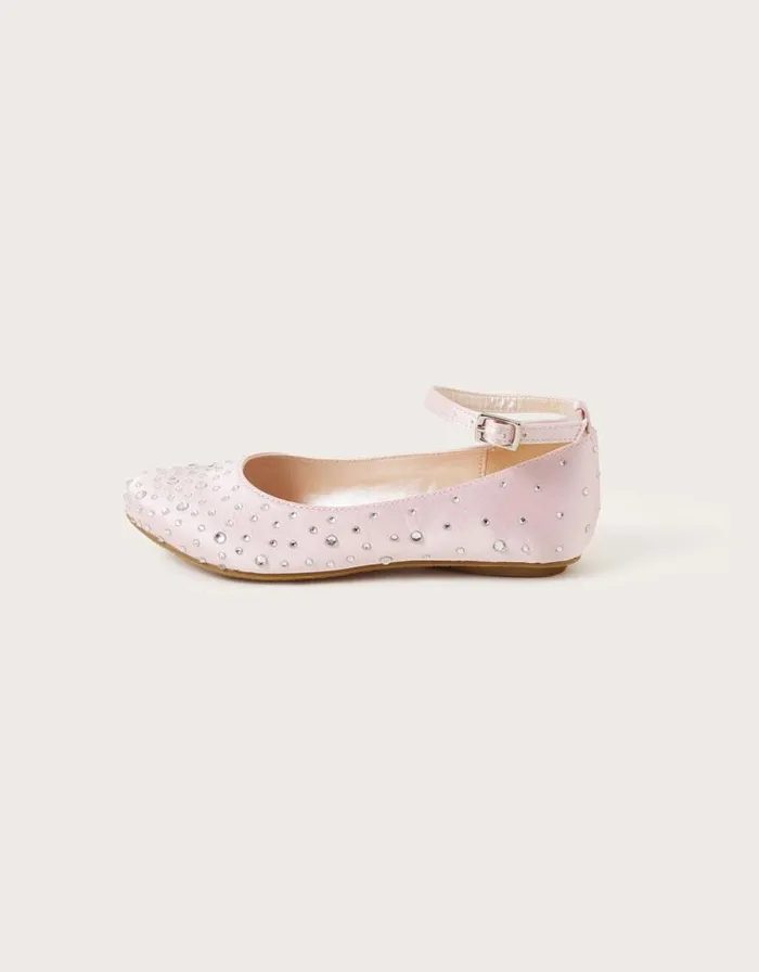 Monsoon Diamante Gem Ballerina Flats Pink Children Partywear Monsoon Diamante Gem Ballerina Flats Pink Children Partywear