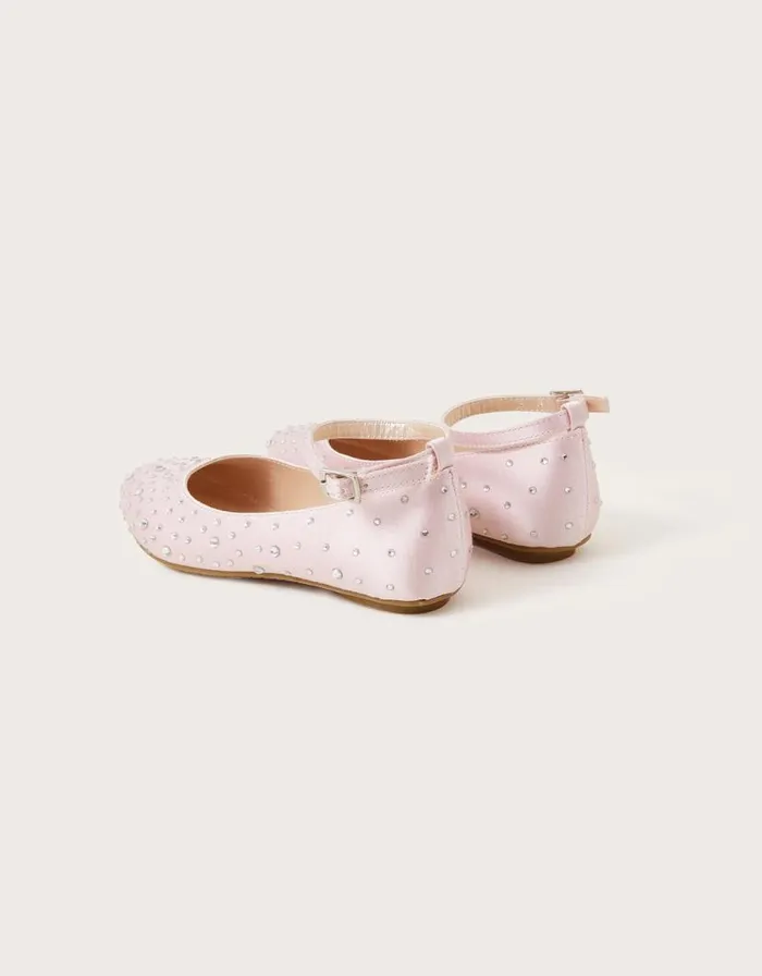 Monsoon Diamante Gem Ballerina Flats Pink Children Partywear Monsoon Diamante Gem Ballerina Flats Pink Children Partywear
