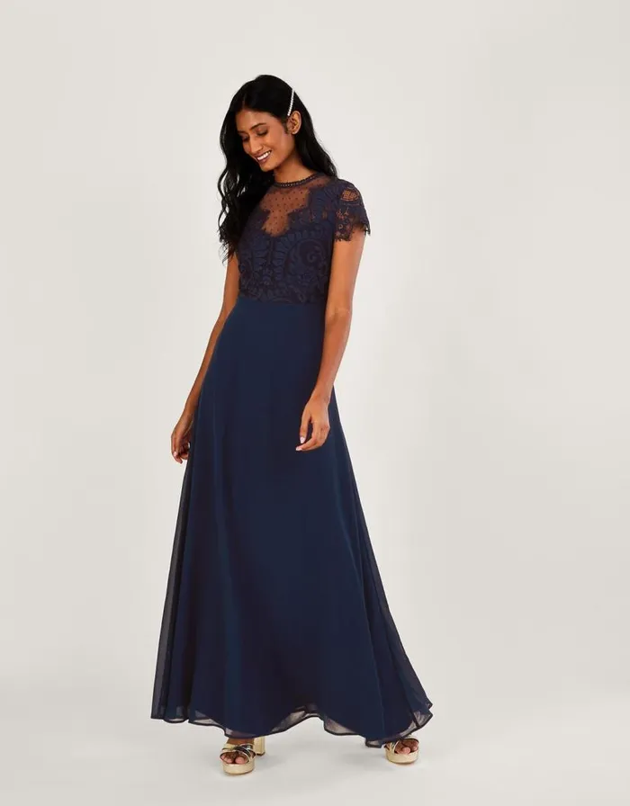 Monsoon Diana Lace Maxi Dress Blue Women Occasionwear