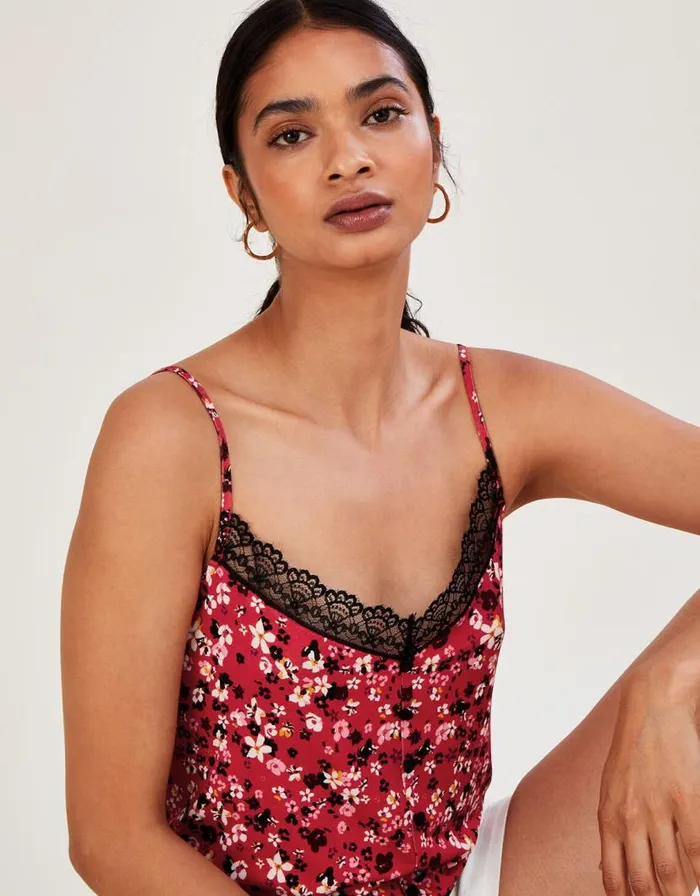 Monsoon Ditsy Cami Jersey Top Red Women Tops and Blouses Monsoon Ditsy Cami Jersey Top Red Women Tops and Blouses