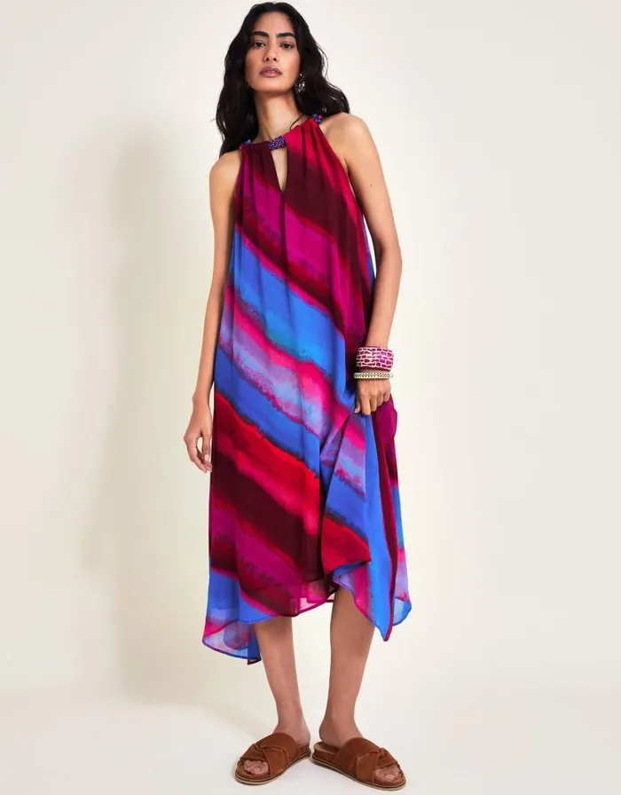 Monsoon Eliza Beaded Halter Dress Red Women Maxi Dresses