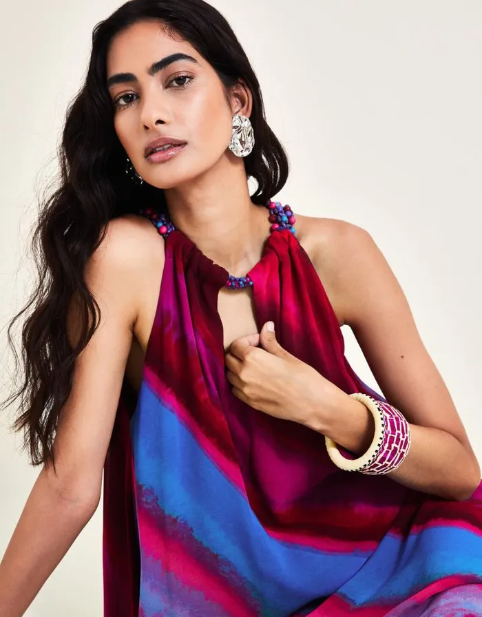 Monsoon Eliza Beaded Halter Dress Red Women Maxi Dresses