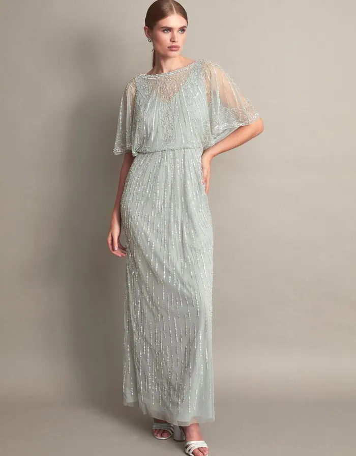 Monsoon Elizabeth Embellished Maxi Dress Green Women Occasionwear