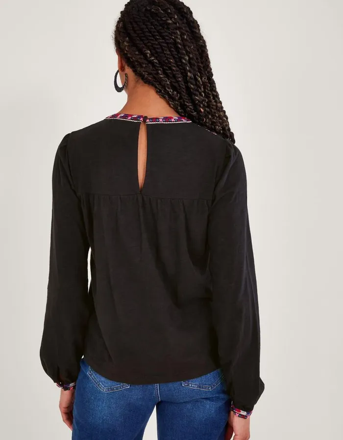 Monsoon Embroidered Jersey Top Black Women Tops and Blouses
