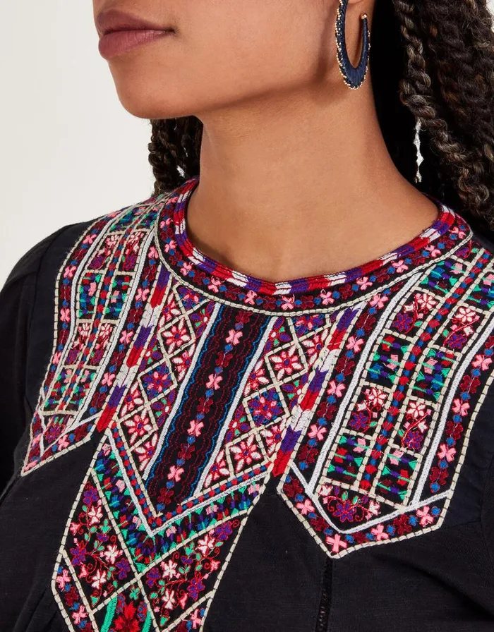 Monsoon Embroidered Jersey Top Black Women Tops and Blouses