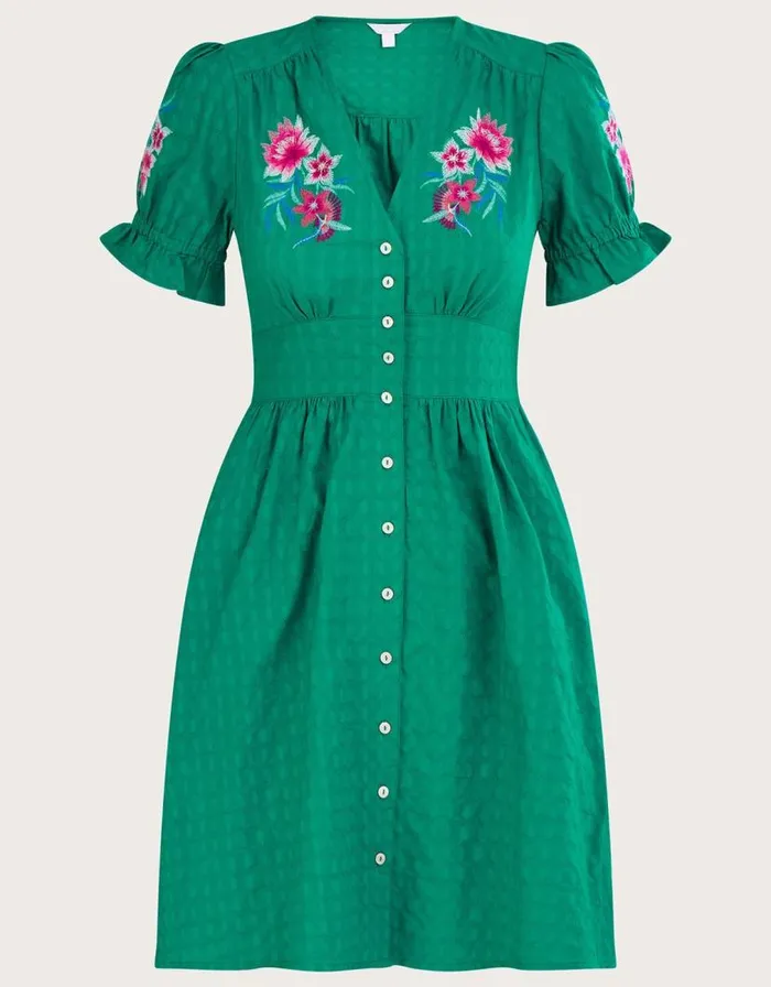 Monsoon Embroidered Knee Length Dress In Sustainable Cotton Green Women Beachwear and Swimwear Monsoon Embroidered Knee Length Dress In Sustainable Cotton Green Women Beachwear and Swimwear