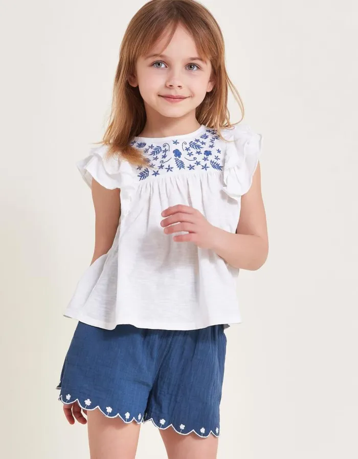 Monsoon Embroidered Top And Shorts Set White Children Sets and Outfits