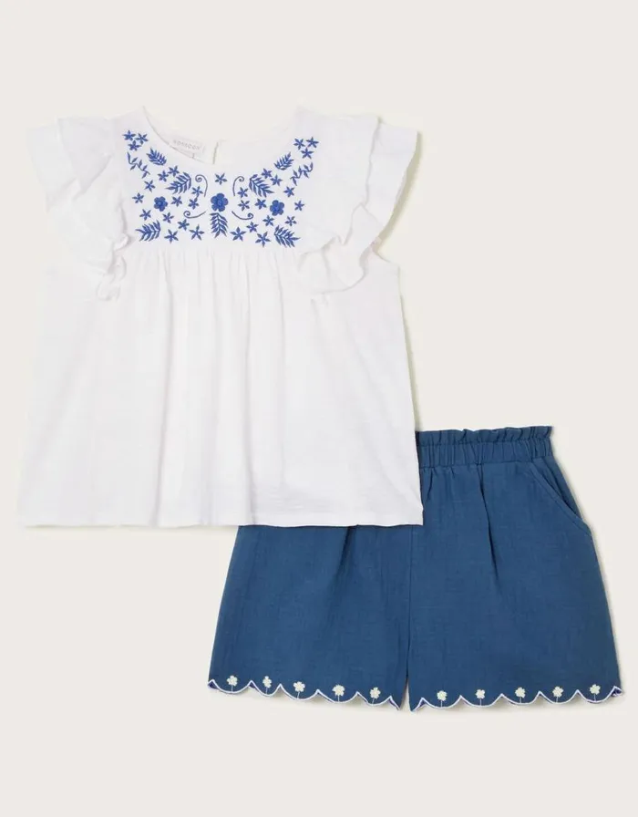 Monsoon Embroidered Top And Shorts Set White Children Sets and Outfits Monsoon Embroidered Top And Shorts Set White Children Sets and Outfits