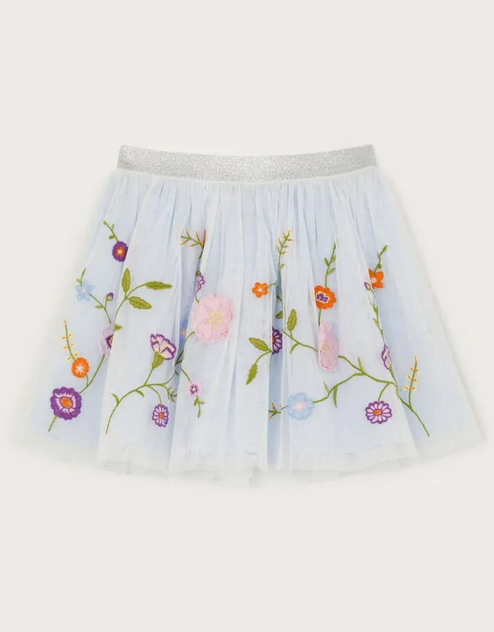 Monsoon Embroidered Tulle Skirt Blue Children Skirts