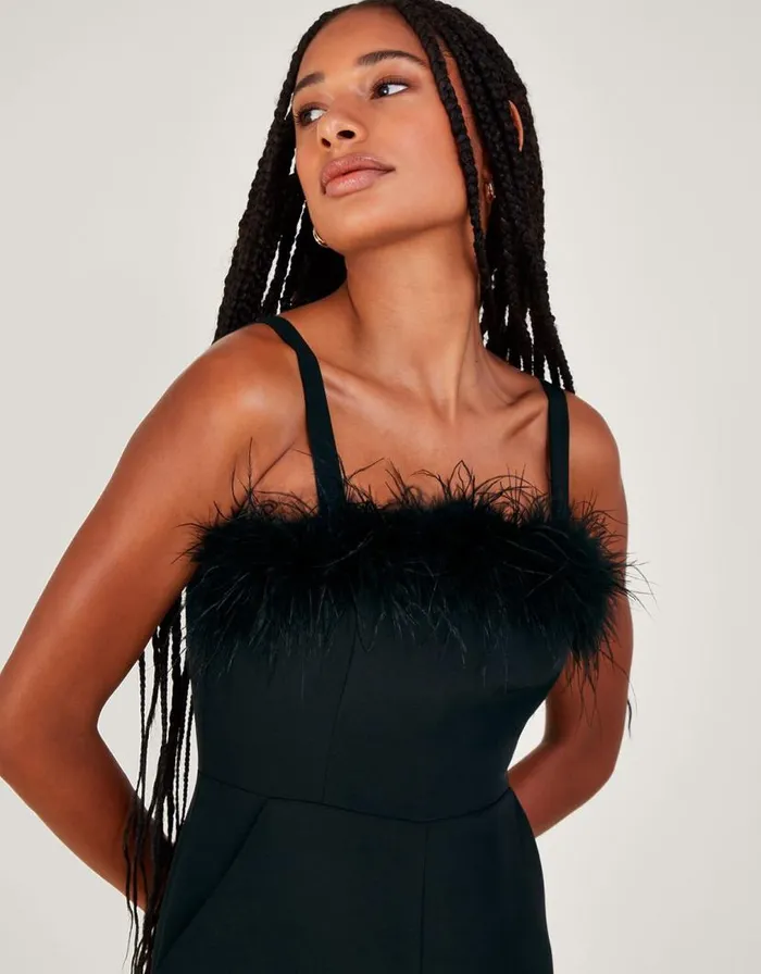Monsoon Eva Feather Jumpsuit Black Women Occasionwear