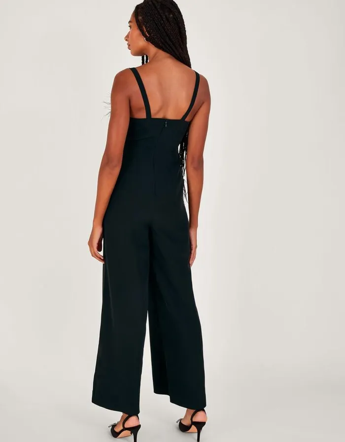 Monsoon Eva Feather Jumpsuit Black Women Occasionwear
