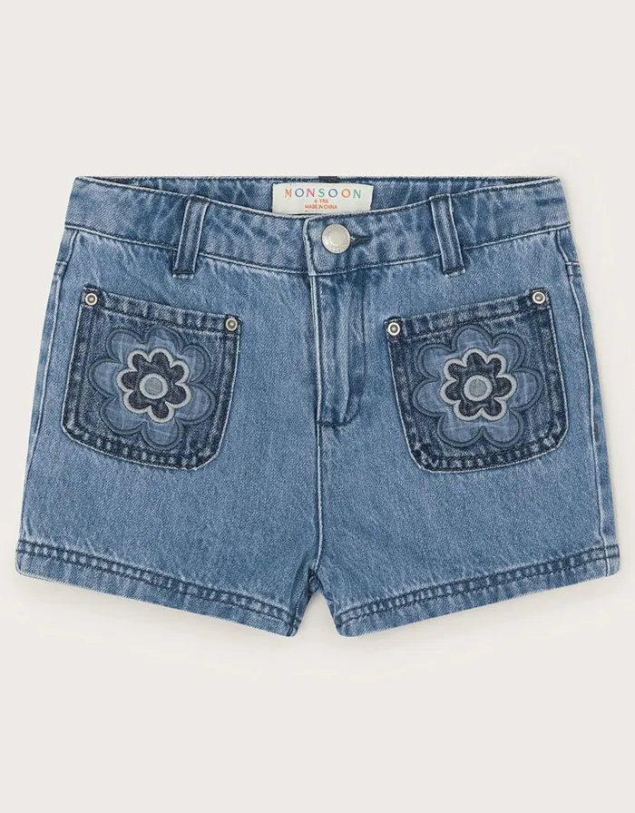 Monsoon Flower Denim Shorts Blue Children Casualwear Collection