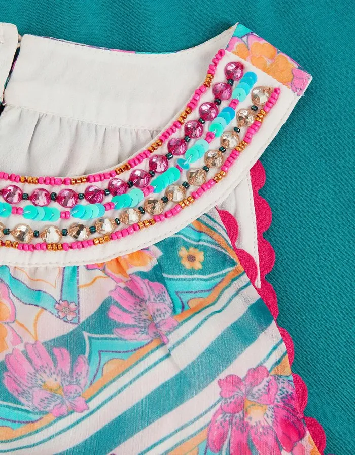 Monsoon Hanky Hem Print Top And Leggings Set Teal Children Sets and Outfits Monsoon Hanky Hem Print Top And Leggings Set Teal Children Sets and Outfits