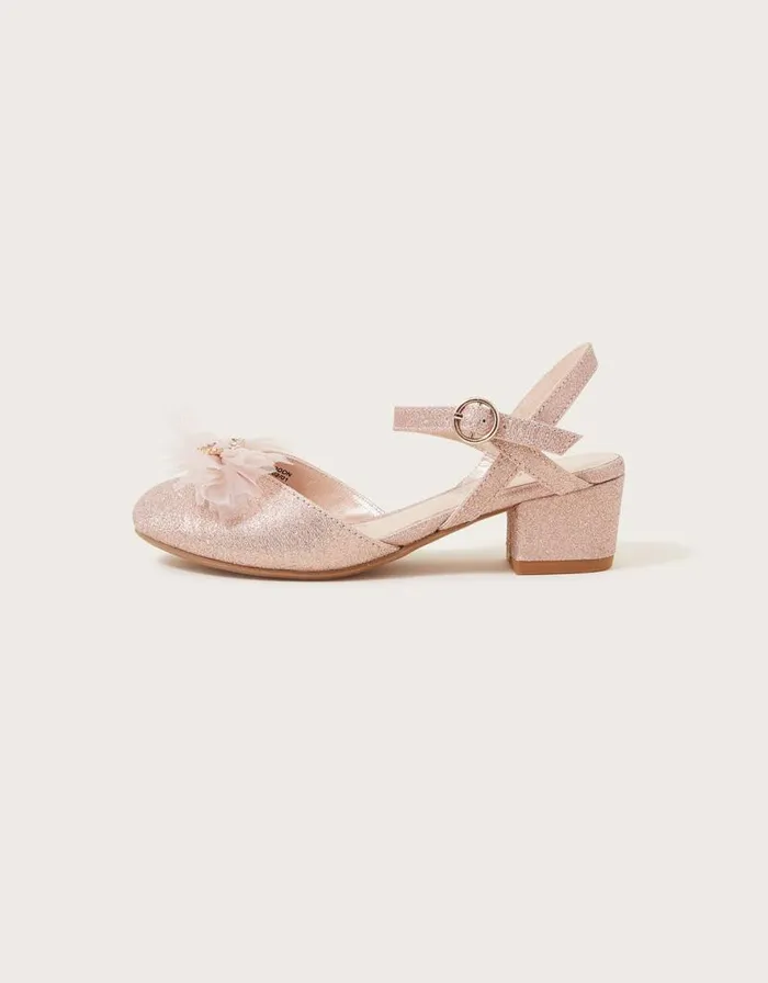 Monsoon Heart Sling Back Heels Pink Children Partywear Monsoon Heart Sling Back Heels Pink Children Partywear