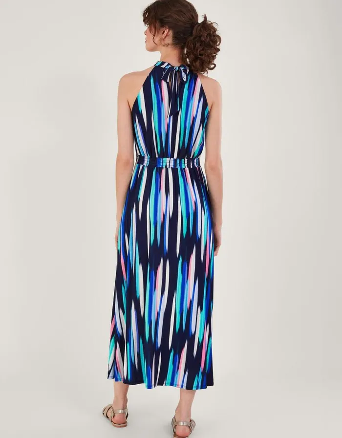 Monsoon Holly Print Halter Neck Maxi Dress Blue Women Midi Dresses Monsoon Holly Print Halter Neck Maxi Dress Blue Women Midi Dresses