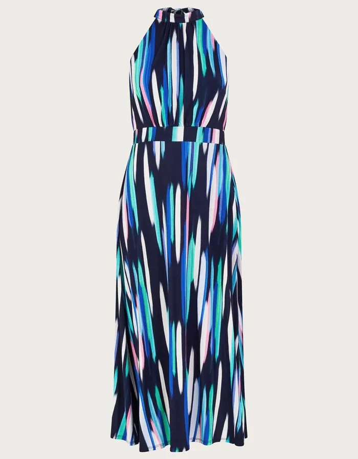 Monsoon Holly Print Halter Neck Maxi Dress Blue Women Midi Dresses Monsoon Holly Print Halter Neck Maxi Dress Blue Women Midi Dresses