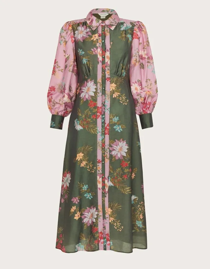 Monsoon Jaquetta Shirt Dress Green Women Midi Dresses