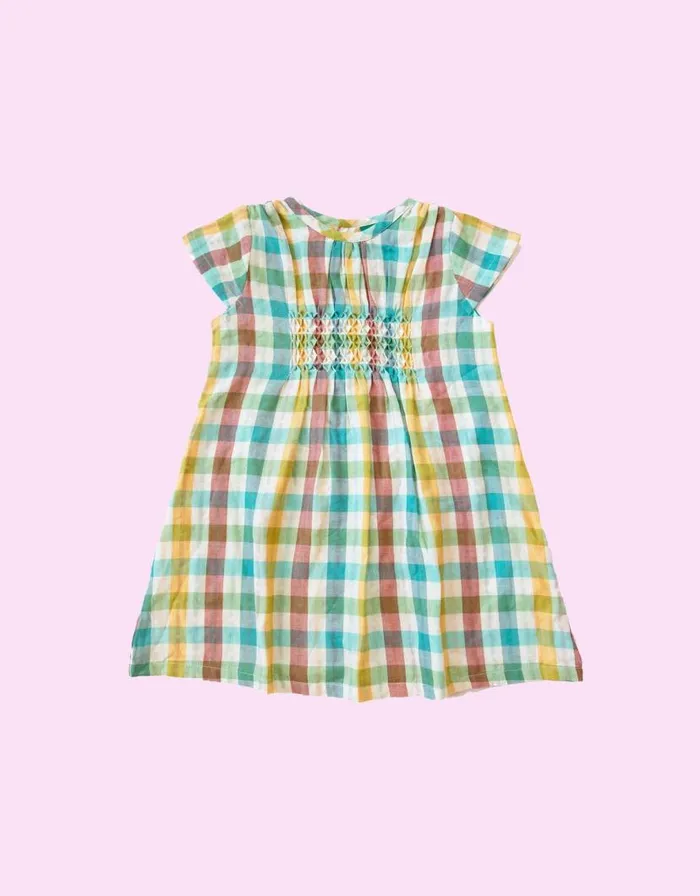 Monsoon Little Green Radicals Rainbow Smock Dress Multi Children Dresses