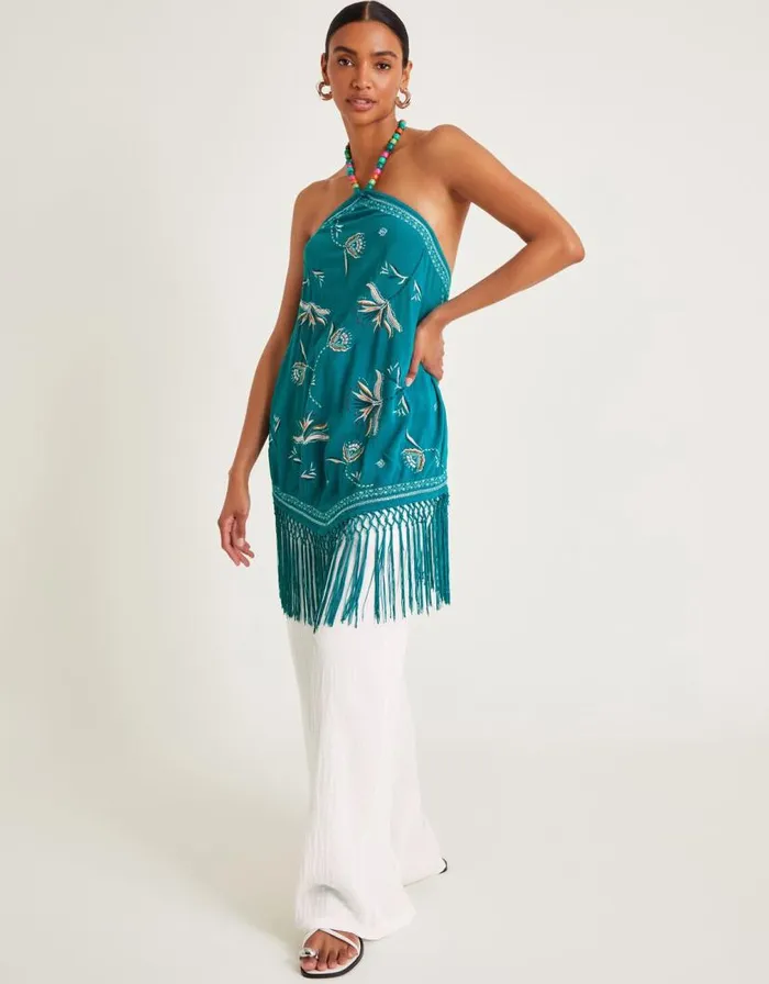Monsoon Liza Embellished Tassel Halter Top Teal Women Tops and Blouses Monsoon Liza Embellished Tassel Halter Top Teal Women Tops and Blouses