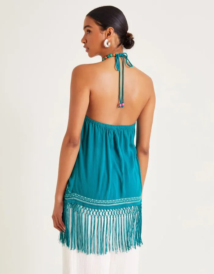 Monsoon Liza Embellished Tassel Halter Top Teal Women Tops and Blouses Monsoon Liza Embellished Tassel Halter Top Teal Women Tops and Blouses
