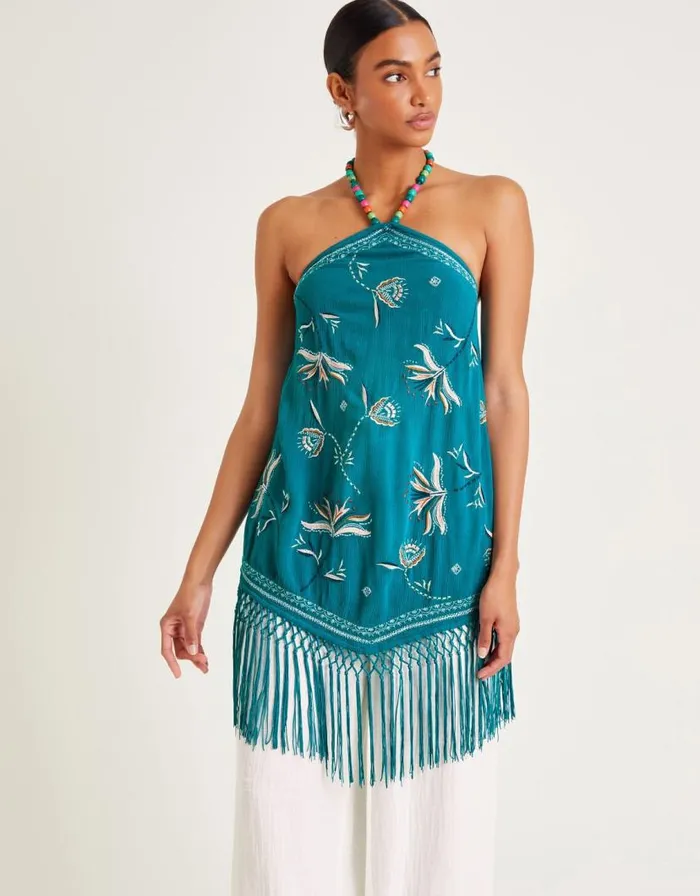 Monsoon Liza Embellished Tassel Halter Top Teal Women Tops and Blouses Monsoon Liza Embellished Tassel Halter Top Teal Women Tops and Blouses