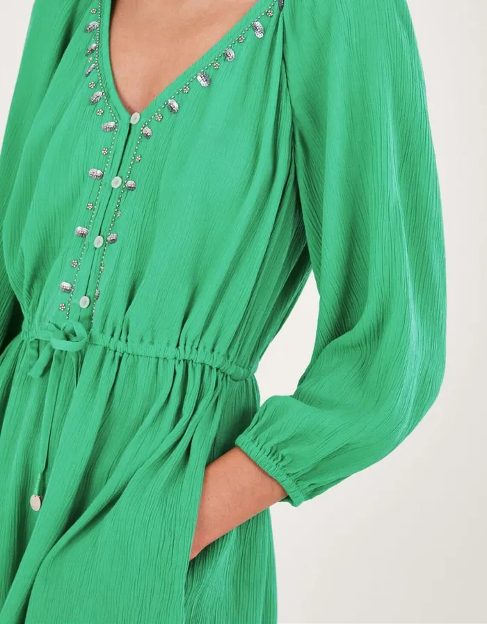 Monsoon Long Sleeve Embellished Romper Green Women Beachwear and Swimwear Monsoon Long Sleeve Embellished Romper Green Women Beachwear and Swimwear