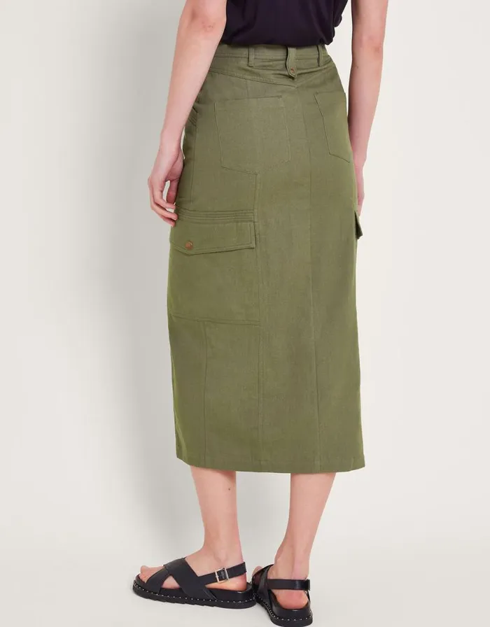 Monsoon Lucia Cargo Midi Skirt Green Women Casualwear