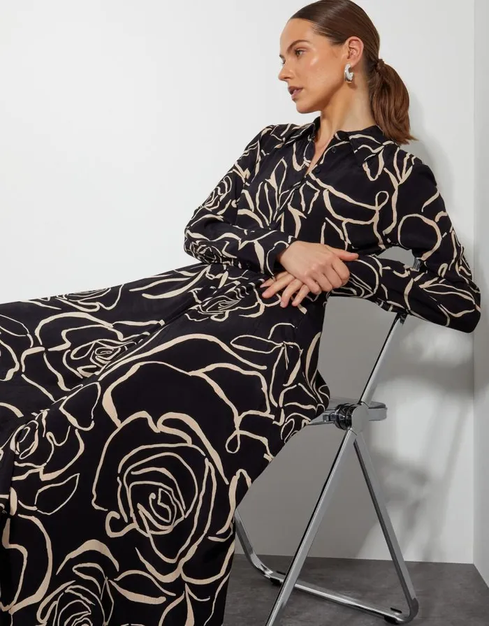 Monsoon Mary Monochrome Floral Midi Shirt Dress Black Women Day Dresses Monsoon Mary Monochrome Floral Midi Shirt Dress Black Women Day Dresses