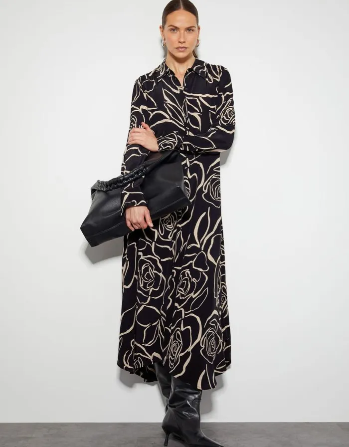 Monsoon Mary Monochrome Floral Midi Shirt Dress Black Women Day Dresses Monsoon Mary Monochrome Floral Midi Shirt Dress Black Women Day Dresses