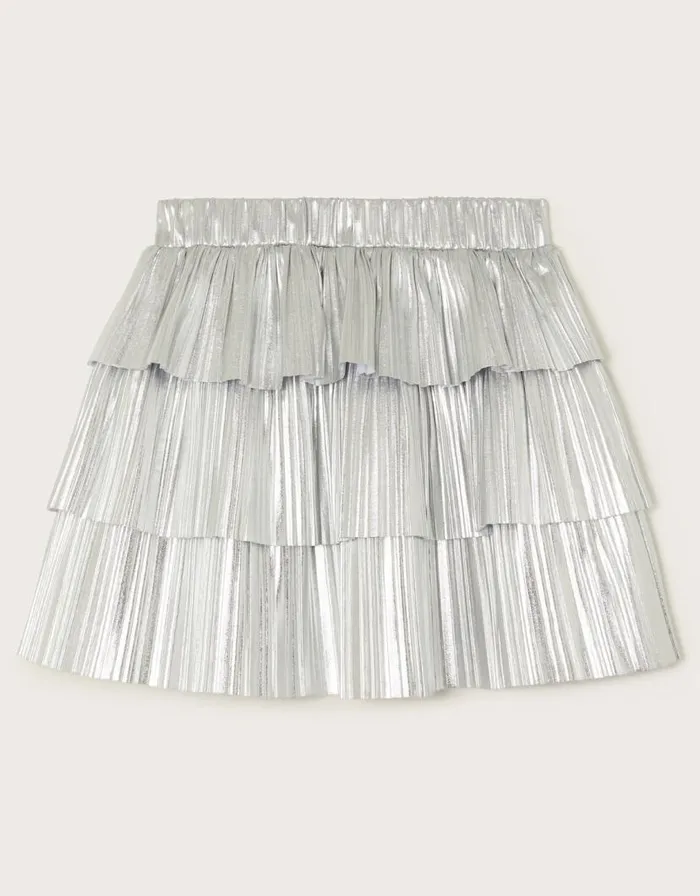 Monsoon Metallic Ruffle Skirt Silver Children Partywear