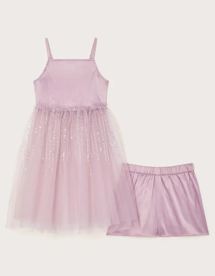 Monsoon Misty Tulle Top And Shorts Set Purple Children Partywear