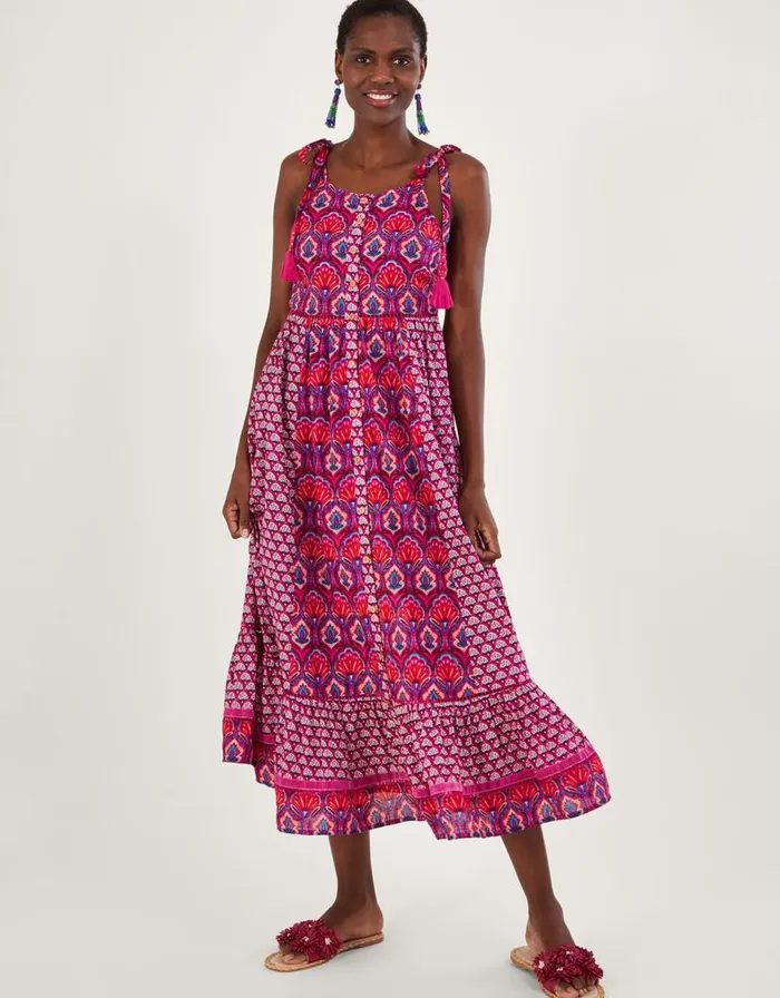 Monsoon Octavia Fan Print Dress Pink Women Casualwear Monsoon Octavia Fan Print Dress Pink Women Casualwear