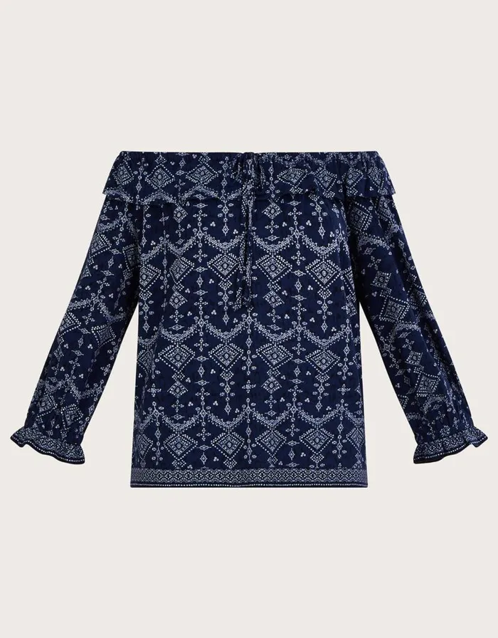 Monsoon Off Shoulder Frill Jersey Top Blue Women Tops and Blouses