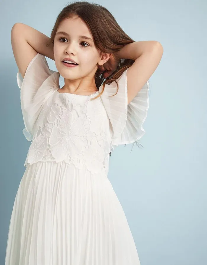 Monsoon Otissa Lace Pleated Dress Ivory Children Dresses