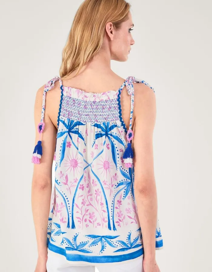 Monsoon Palm Print Beaded Cami Top In LENZING ECOVERO Blue Women Tops and Blouses Monsoon Palm Print Beaded Cami Top In LENZING ECOVERO Blue Women Tops and Blouses