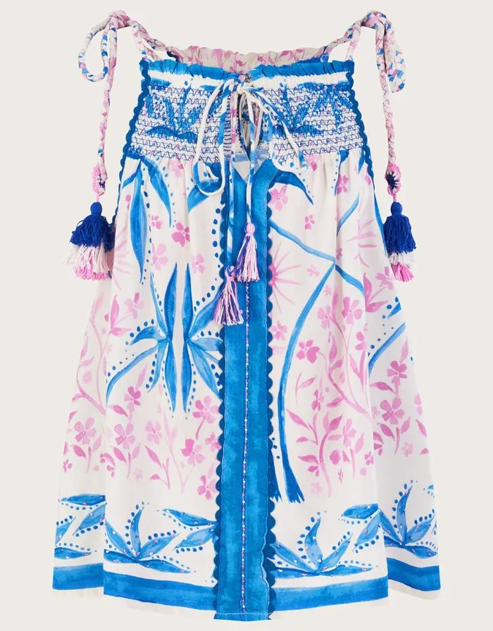 Monsoon Palm Print Beaded Cami Top In LENZING ECOVERO Blue Women Tops and Blouses Monsoon Palm Print Beaded Cami Top In LENZING ECOVERO Blue Women Tops and Blouses