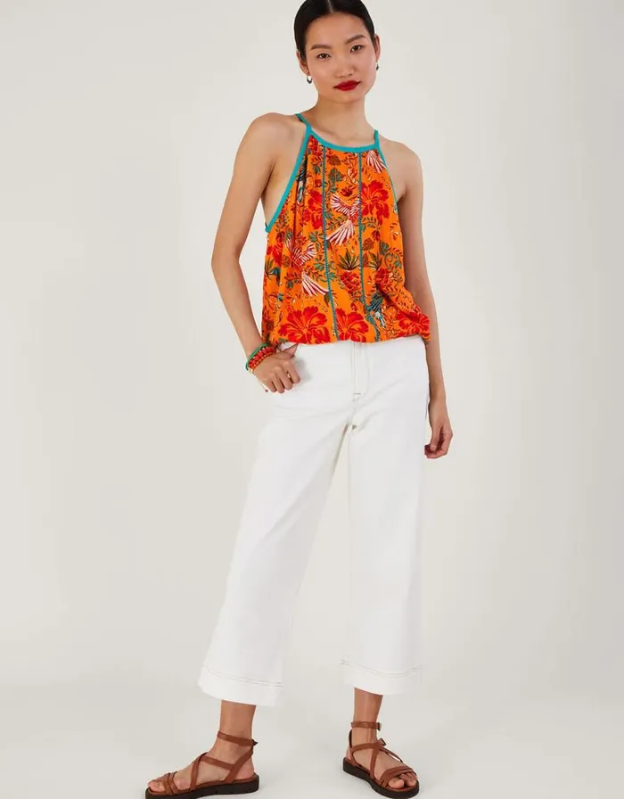 Monsoon Palm Print Cami Orange Women Tops and Blouses Monsoon Palm Print Cami Orange Women Tops and Blouses
