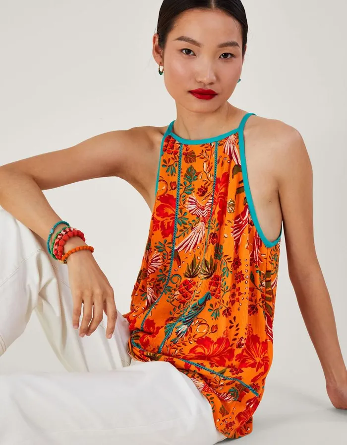 Monsoon Palm Print Cami Orange Women Tops and Blouses Monsoon Palm Print Cami Orange Women Tops and Blouses