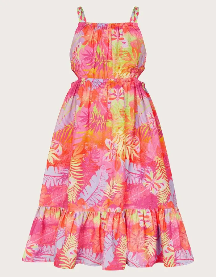 Monsoon Palm Print Crepe Dress Multi Children Dresses
