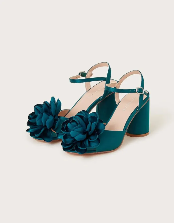 Monsoon Petal Corsage Satin Heel Sandals Teal Women Sandals Monsoon Petal Corsage Satin Heel Sandals Teal Women Sandals
