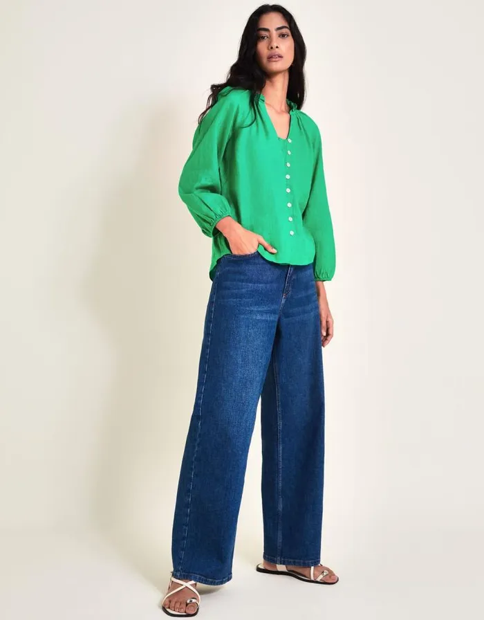 Monsoon Reine Frill Linen Blouse Green Women Tops and Blouses Monsoon Reine Frill Linen Blouse Green Women Tops and Blouses