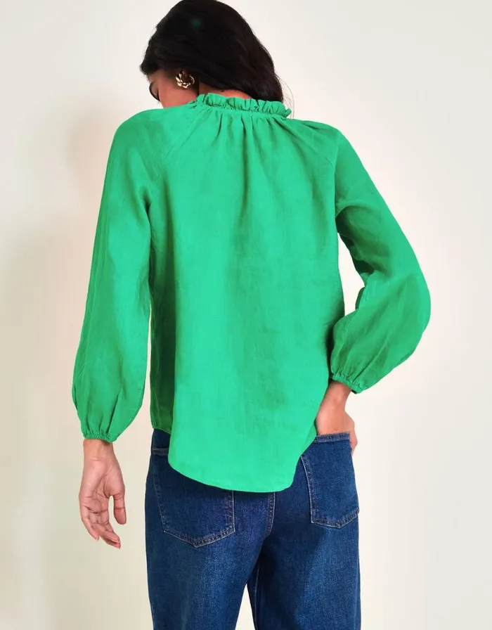 Monsoon Reine Frill Linen Blouse Green Women Tops and Blouses Monsoon Reine Frill Linen Blouse Green Women Tops and Blouses