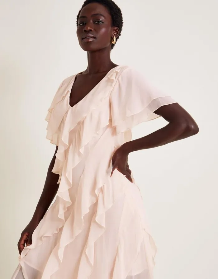 Monsoon Renata Ruffle Maxi Dress Pink Women Occasionwear Monsoon Renata Ruffle Maxi Dress Pink Women Occasionwear