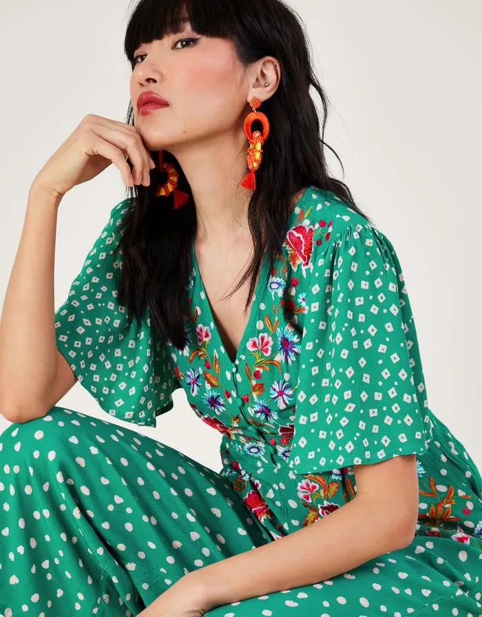 Monsoon Rori Embroidered Jumpsuit In Sustainable Viscose Green Women Jumpsuits Monsoon Rori Embroidered Jumpsuit In Sustainable Viscose Green Women Jumpsuits