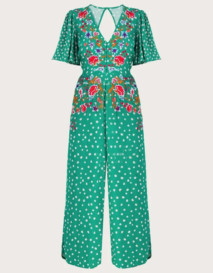 Monsoon Rori Embroidered Jumpsuit In Sustainable Viscose Green Women Jumpsuits Monsoon Rori Embroidered Jumpsuit In Sustainable Viscose Green Women Jumpsuits