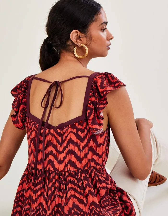 Monsoon Ruched Bodice ZigZag Animal Print Top Red Women Tops and Blouses